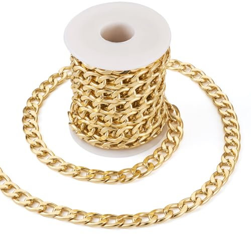 Boutigem Catene a maglia barbazzale in alluminio, 5 m, dorate, grosse catene, 16 x 11 x 2,8 mm, per la creazione di gioielli