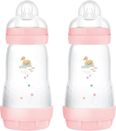 MAM Biberon Easy Start 260 ml (Set da 2), Kit da 2 biberon anticolica per allattamento misto, Riduce le bolle d'aria e il rischio di coliche, Accessori neonati 2+ mesi con tettarella misura 2, Rosa