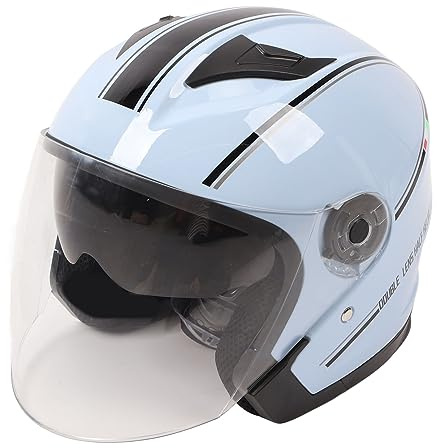 Glomora Motorcycle Motorbike Helmet, Crystal Blue Stylish Helme Open Face With Goggles, ABS Locomotive Half Helmet for Electric Vehicle Motorcycle
