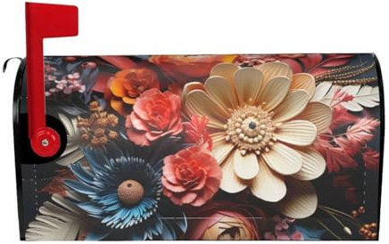 Housse de boîte aux lettres avec arrangements floraux complexes - Couverture de boîte aux lettres pour décoration de jardin et cour - 64,8 x 53,3 cm