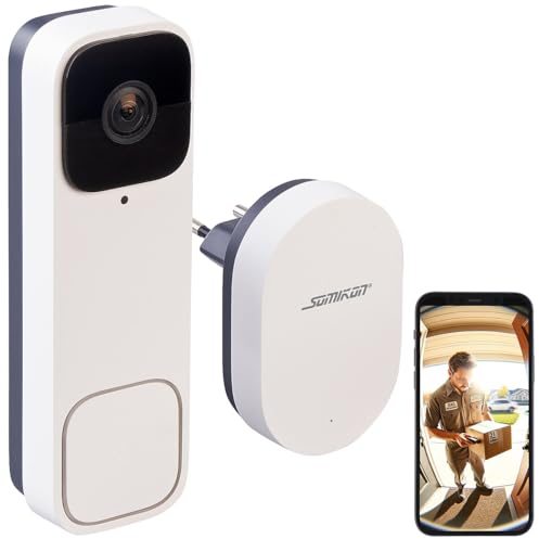 Somikon Klingel mit Kamera: Kabellose WLAN-2K-Video-Türklingel, 170°, KI-Paket-Erkennung, PIR, App (Türklingel mit Kamera, Video Doorbell, Überwachungskamera Set)