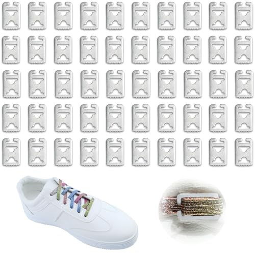 Niuhong 50 st skosnören utan band sneakers snabbkoppling osynliga skosnören spänne sko metall stängning ersättning barn vuxna sportskor fritidsskor vandringsskor, silver, 0.6×0.4 in / 1.6×1 cm