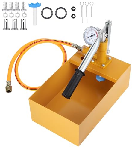 Gueenky Tryckprovpump 6 l manuell, 25 bar tryckpump, testpump med 1/2 tum högtrycksslang, gjuten aluminium, testpump för täthetstest av vatten, värmerör