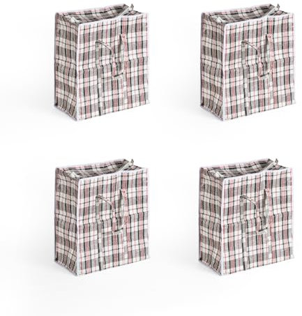 Pack of 4 Laundry Bags with Zips & Handles - 40 x 45 x 25cm, Water Resistant Laundry Bag Ideal as Reusable Shopping Bags, Packing Bags, Clothes Storage Bags, Moving Bags & Carrying Totes Bags