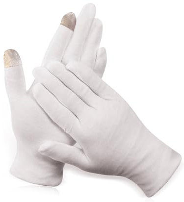Guanti Idratanti a Mano con Dito Touch Screen, 2 Coppie di Guanti Bianchi Guanti di Cotone Riutilizzabili per Eczema Mani Secche Cura Monete Gioielli Ispezione (schermo tattile)