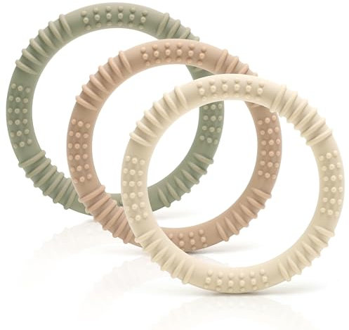 CAJA Beißring Baby 3er Set aus weichem Silikon BPA frei Zahnungshilfe und Greifring für Neugeborene sicheres sensorisches Beißspielzeug für Babys Geschenk zur Geburt für Jungen und Mädchen