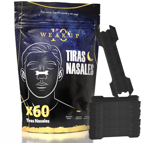 WEAKUP10® 60 Tiras Nasales Hipoalergénicas | Antironquidos Para Dormir | No Más Ronquidos Con Mouth Tape y Myotape (60 Tiras Nasales Negras) (60 TIRAS NASALES)