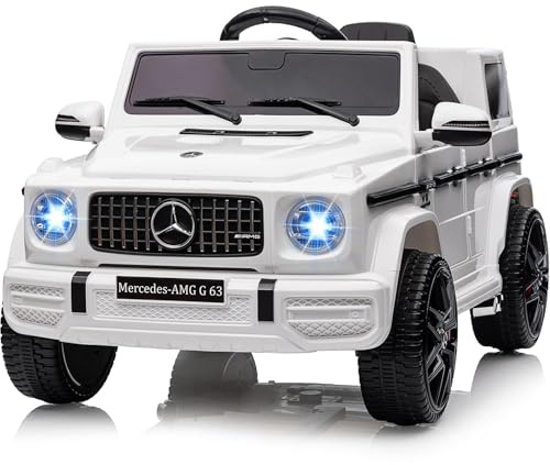 Garvee Voiture ÉLectrique Enfant Mercedes-Benz G63 AMG Licenciée, 12V TéléCommande 2,4G, Verrouillage SéCurité, LED, Bluetooth Et Musique, Jouet Enfant 3 Ans(Blanc)