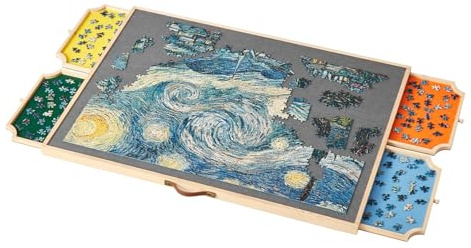 VEVOR Planche de Puzzle 1500 Pièces, Table de Puzzle en Bois 865x635 mm, Plateau Casse-Tête Rotatif Portable, avec 4 Tiroirs Colorés et Couverture, Réglable à 2 Angles d'Inclinaison, Amateurs