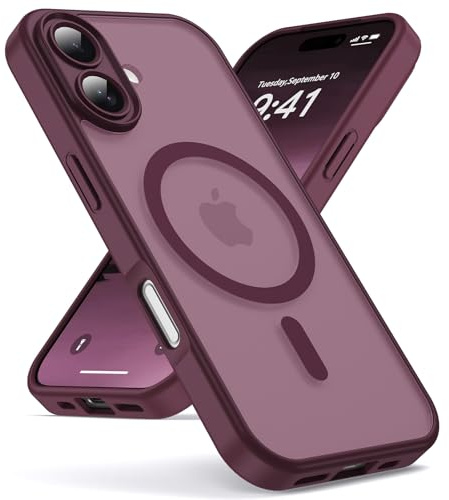 Oududianzi - Magnética Funda para iPhone 17 Magsafe Case, Burdeos | Funda Trasera Translúcida de PC, TPU Silicona Bumper, Carcasa de Protección Militar Anti-Choques Antigolpes