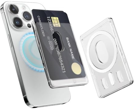JYNXOR 1 pcs PortaCarte Magnetico Trasparente, Deslizador para Tarjetas Magnético Transparente Compatible con MagSafe, Cartera de Teléfono Segura, Construcción de PC Duradera, Uso Conveniente (Clear)