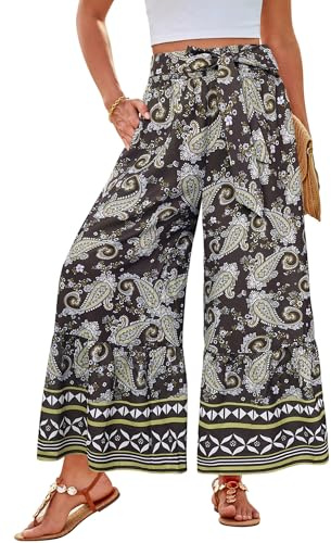 Womens Pants Elastic Waist Floral Lightweight Palazzo Pants for Women Casual Lounge Wide Leg Pants Woman