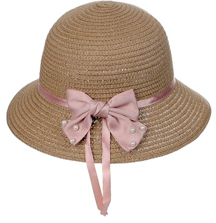NICEYEA Sombrero de paja de verano para niñas, sombrero de paja para niños, sombrero de sol con lazo, sombrero de paja para viajes de vacaciones, sombrero de paja para protección solar, edad 4-8 años