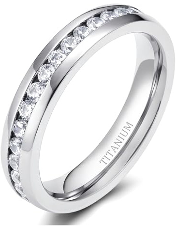TIGRADE 4mm 6mm Titanium Ring Cubic Zirconia Engagement Ring Wedding Band Size 3.5 to 13, 4MM, Size 6