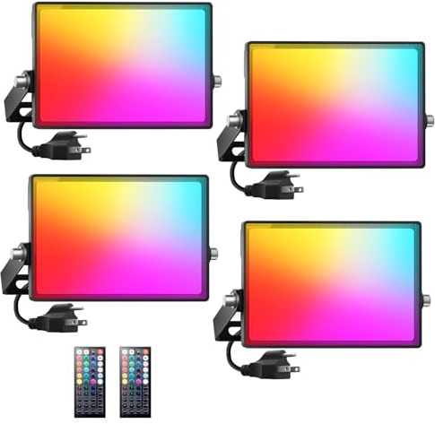 Onforu LED Flood Light Outdoor 250W Equivalent, 25W Color Changing RGBW Floodlight with Remote, 2700K Warm White IP66 Stage Lighting Indoor Uplights for Events, Uplighting for Party 4 Pack