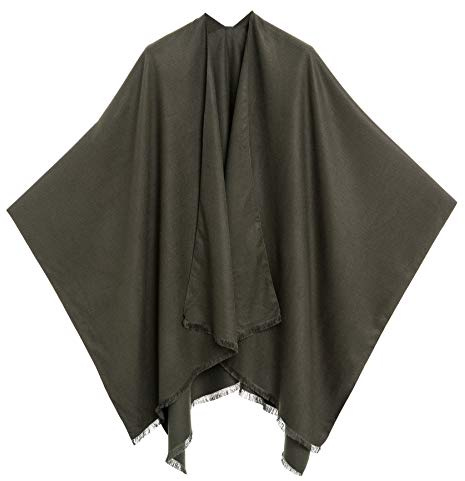 MELIFLUOS DESIGNED IN SPAIN Poncho-kappa för kvinnor: elegant sjal för vår, höst och vinter, Enfärgad design – grön, one size