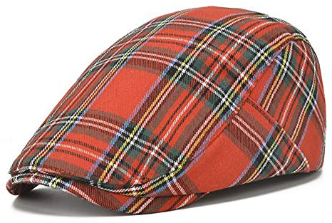 Adantico Herren Damen Schirmmützen Plaid Muster (Rot)