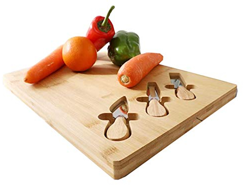 Tabla De Cortar Queso Cuchillos De Quesos Plato Set Con 3 Piezas Juego De Cubiertos Bambú Tabla De Quesos Para Navidad Y San-Valentín Mejores Regalos