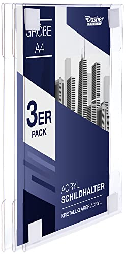 Porte-Affiche Mural en Acrylique Transparent avec Adhésif Crochet et Boucle, A4 Portrait ou Paysage, Cadre Photo, Porte-Affiche, Tableau de Messages pour Maison, Bureau, Magasin, Restaurant (Lot de 3)