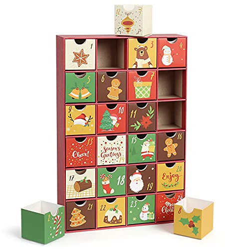 LEMESO Boite Bonbon, Boîte Cadeau à Remplir Soi-Même DIY pour Noël, Motif Père de Noël Canne Bonbon Clochette Bonhomme de Neige, Boites Vides pour Chocolat Jouet Bijoux