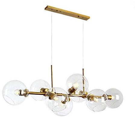 ZRABCD Lámpara Colgante Luz Araña Luz de Techo Mid Century 110Cm Bola de Cristal, Dorada 8-S Colgante Largo Creative Island S Cristal Transparente Esférico E27 Decoración Colgante,Dorado,Transparente