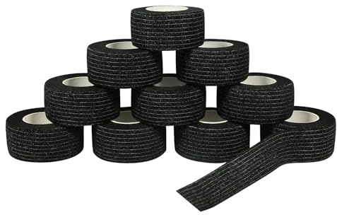 QiGui 10 Rouleaux Bande Cohésive Bandage Autoadhésif Cohésifs Sports Bande Auto-adhésif Elastiques Bandage Médical Bande Adhésifs Pansements Adhésifs pour Doigt Mains Pieds Poignets 2.5cm (Noir)