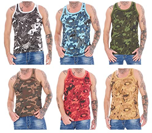 KM201-M-1-6 Pack Mens Camo Vests - Medium