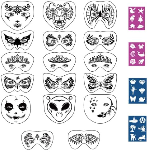 21 stycken ansikte smink mallar kraeoke färgritning mallar barn tillfälliga tatueringar för födelsedag smink fester halloween