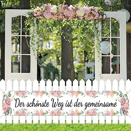 Lets Joy Banderola Just Married para Decoración de Boda, 270 x 35 cm Decoración Just Married, Fondo de Boda Just Married, Banderola Just Married con Cuerda, Decoración Boda Compromiso Nupcial (B)