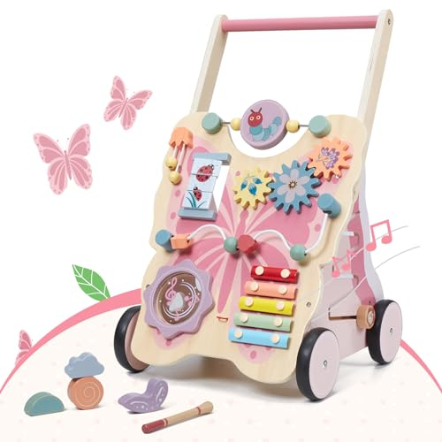 Giant bean Lauflernwagen Holz für Mädchen und Jungen,Schmetterlingsform Baby Lauflernhilfe, Baby Walker Entwickelt ab 1 Jahr, Motorische Fähigkeiten und Regt Die Kreativität an, Wooden Push