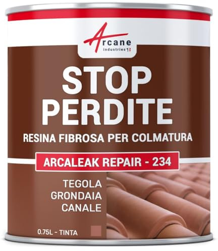 ARCANE INDUSTRIES Cemenguaina fibrata, Guaina liquida fibrata per Riparazione e impermeabilizzazione tegole, grondaie, canali - ARCALEAK Repair - - 0,75 L Tegola