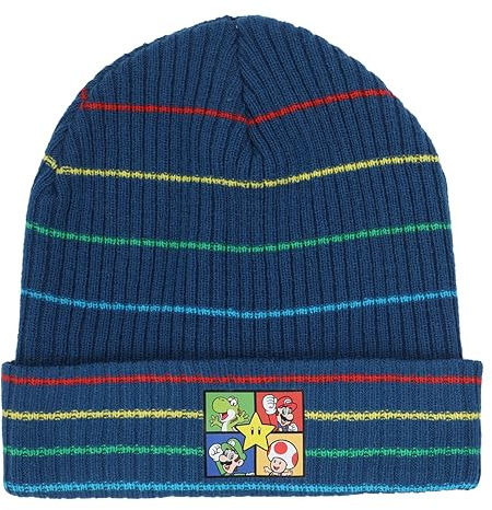 Super Mario Rippstrick Youth Beanie und Handschuhe Set Blau, Blau, Einheitsgröße