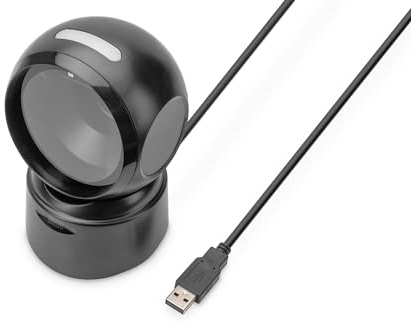 DIGITUS DA-81005-2D streckkodsläsare - Rundstrålande bordsläsare - 200 skan/s - 10 cm skanningsområde - 1,4 m USB-kabel - Streckkoder & QR-koder - Svart
