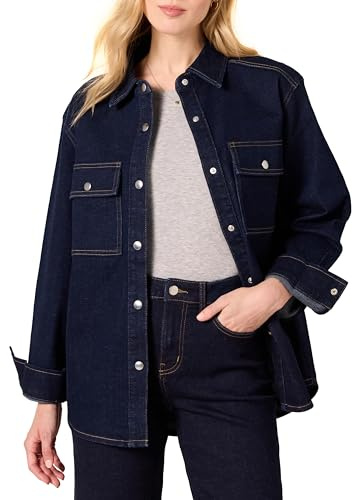 Amazon Essentials Veste Chemise en Jean Épaisse à Coupe Surdimensionnée Femme, Brut Délavé, S