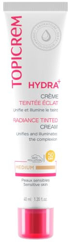 Topicrem - HYDRA+ Crème Teintée Éclat Médium - Crème Hydratante Teintée Peaux Sensibles et Déshydratées, Adultes et Adolescents - Hydrate 24h, Protège la Peau, Unifie et Illumine le Teint - 40 ml