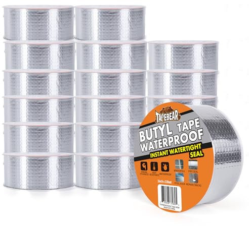 TAPEBEAR Butylband Wasserdichtes Klebeband 50mm x 10m, Starkes Dichtungsband Selbstklebend, Aluminium Klebeband Zur Reparatur Für Dachleckage Oberflächenriss Wohnwagen Rohr Glas Fenster, 16 Rollen