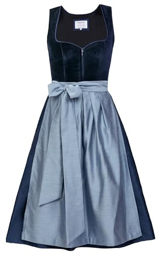 Edelnice Trachtenmode Exklusives Designer Midi Dirndl Luna Samt blau inkl. Dirndlschürze Gr. 32-54 (DE/NL/SE/PL, Numerisch, 36, Regular, Regular, Blau)
