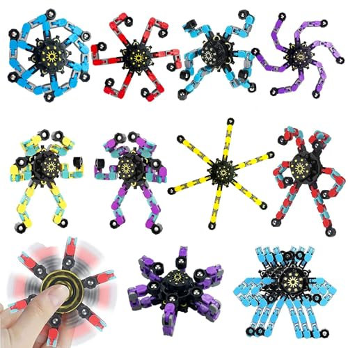 10 Pcs Transformable Fidget Spinner, Fidget Toys Bulk for Adults, Transformable Chain Robot Finger Toy DIY Deformation Robot Mechanical Spinners Stress Relief Fidget Toy for Teens Adults