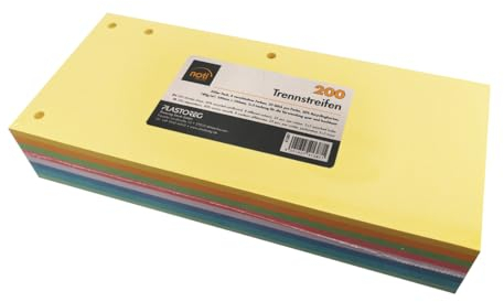 200 Trennstreifen in 8 Farben, 25 Stück pro Farbe, 24 x 10,5cm, gelocht, 180g/m² Karton, mit praktischer 4-Fach Lochung zum quer oder hochkant Abheften Perfekt zum Sortieren von Dokumenten, bedruckbar