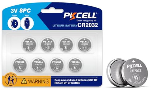 PKCELL CR2032 - Pila a bottone al litio 3,0 V 210 mAh per chiavi auto, piccolo telecomando, bilancia, 8 pezzi