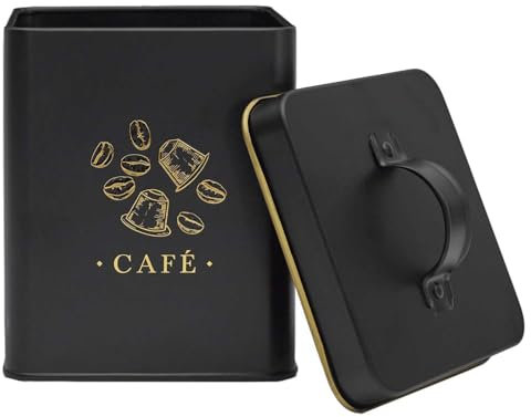 COOK CONCEPT, BT6811, Boîte en métal élégante pour Conservation du café, Design Chic et Moderne, hermétique pour fraîcheur optimale, idéale pour Divers Aliments, Noir et Or, 1L