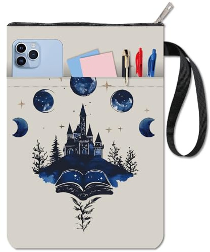 craspire Castle Book Covers Protège Livres Blanc Phase de Lune pour Livres de Poche Housse de Livre en Tissu Lavable avec Fermeture Éclair et Poche Supplémentaire pour Les Amoureux des Livres Cadeaux