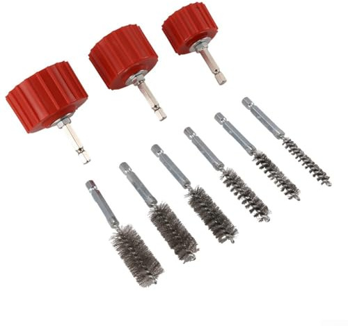Cure-pipe en cuivre - Brosses de nettoyage de tuyau pour plomberie pour perceuse - Brosses de nettoyage de tube de 3/4 pouces - Kit de cure-pipe avec embout de perceuse électrique (9 pièces)