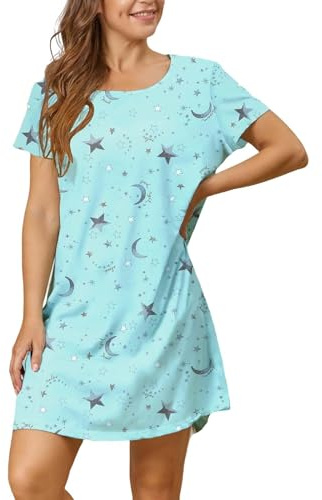 Chemise De Nuit Femme Coton de Nuit en Coton t-Shirt de Sommeil Manches Courtes Chemise de Nuit imprimée vêtements de Nuit Doux Robe Chemise Femme Sexy Robe D Interieur Velours