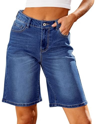 Roskiky Bermuda Jean Shorts for Women High Waisted Stretchy Denim Shorts