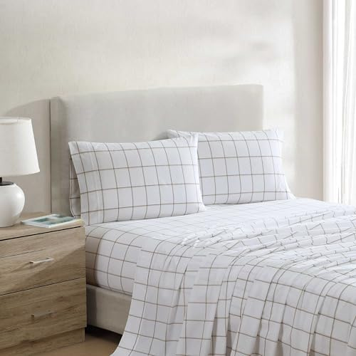 Nautica - Queen Bed Sheets, Lightweight Cotton Percale Bedding Set with Matching Pillowcases, Crisp & Cool, Oeko-Tex Certified (Plot Beige)