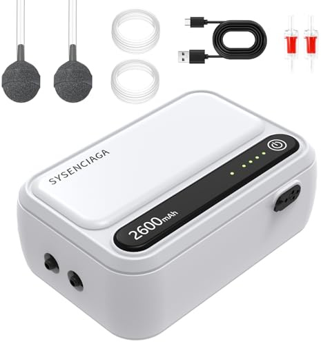 SYSENCIAGA 2600mAh Rechargeable Aquarium Air Pump, Dual Outlet