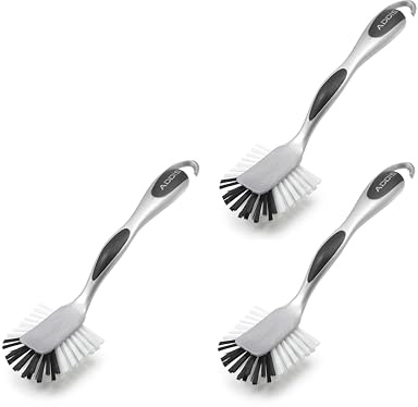 Addis Ultra Grip Jumbo Dish Brush – Extra-Large Head for Fast Everyday Washing Up – Non-Scratch Bristles – Silver – 3 Pack