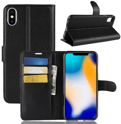 betterfon Handyhülle Kompatibel mit Apple iPhone XS Max | Premium Qualität TPU Klapphülle für iPhone XS Max mit Kartenfächern | Magnetverschluss Handyhülle | Schwarz