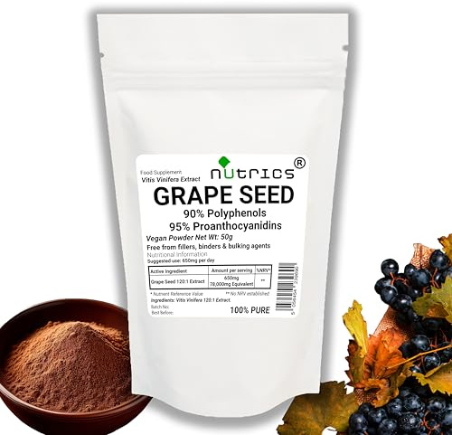 Nutrics® Pure GRAPESEED Extract 50g Powder Ratio 120:1 95% proanthocyanidins 90% polyphenols